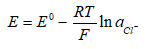 電気化学 測定 塩化物イオンの活量を含む式
